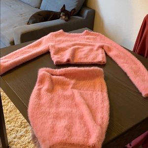 Matching fuzzy sweater/ pencil skirt set